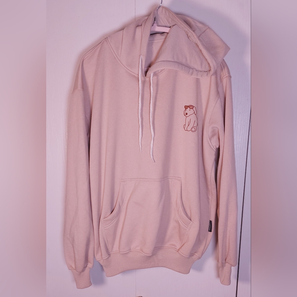 Tan Brown Graphic Dog Printed Pullover Hoodie Size XL Stressed But Blessed Comfy - Picture 10 of 12